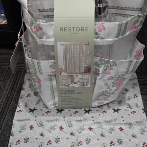 Pink Floral Shower Curtain Set